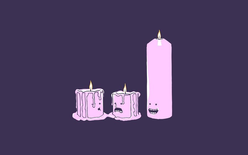 Three Pink Candles — Purple, Playful