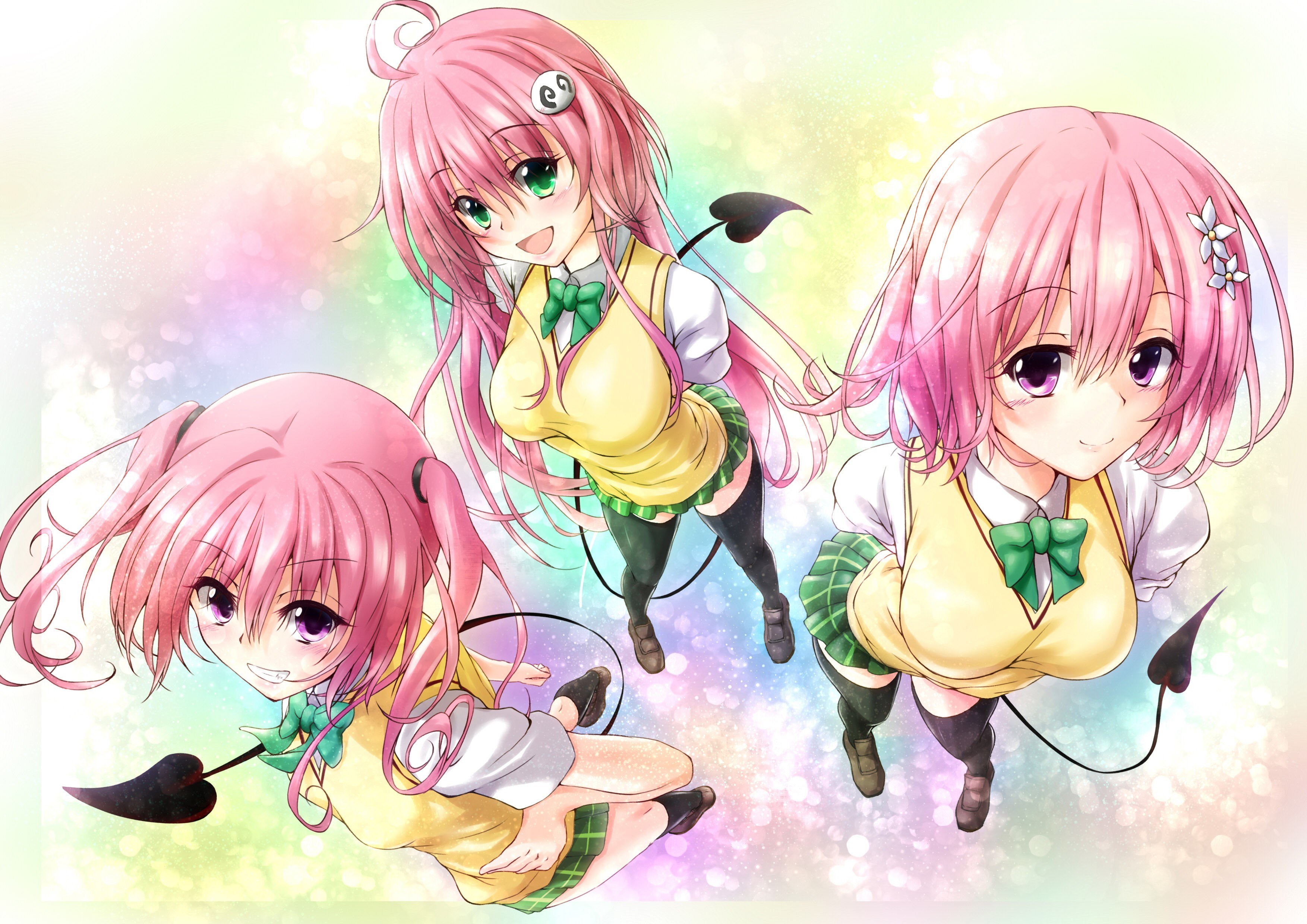 Three pink-haired anime girls