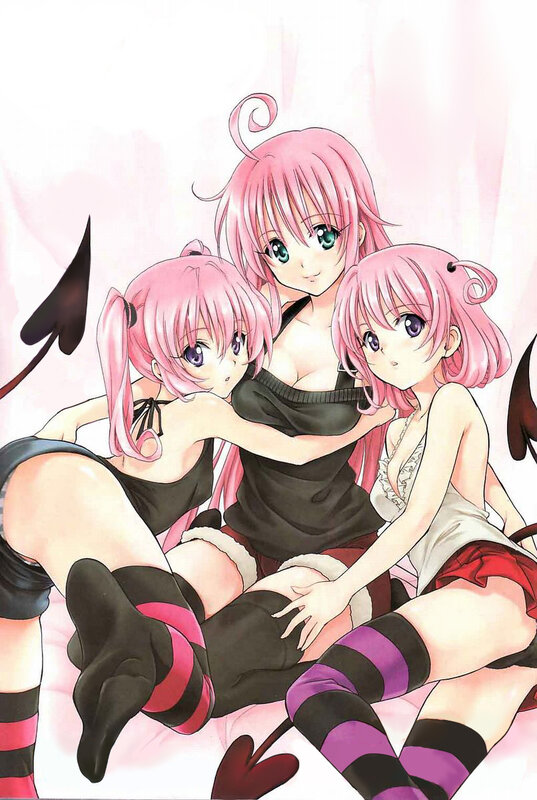 Three pink-haired anime girls together