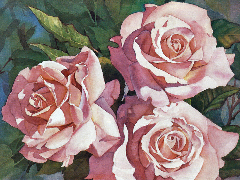 Three Pink Roses — Calm, Painting