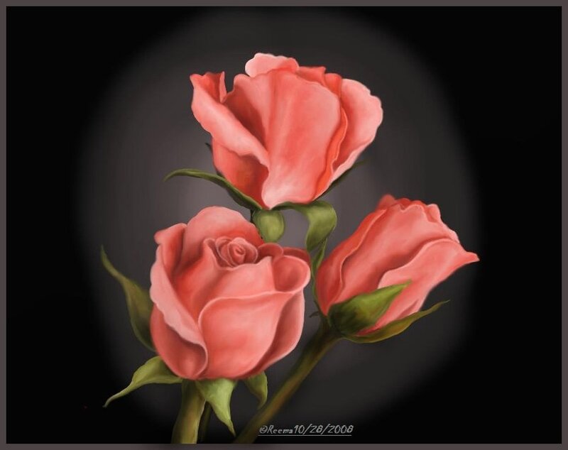 Three Pink Roses — Dramatic, Digital Art