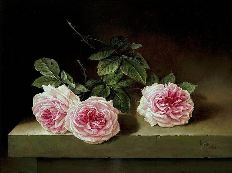 Three Pink Roses — Dramatic, Painting