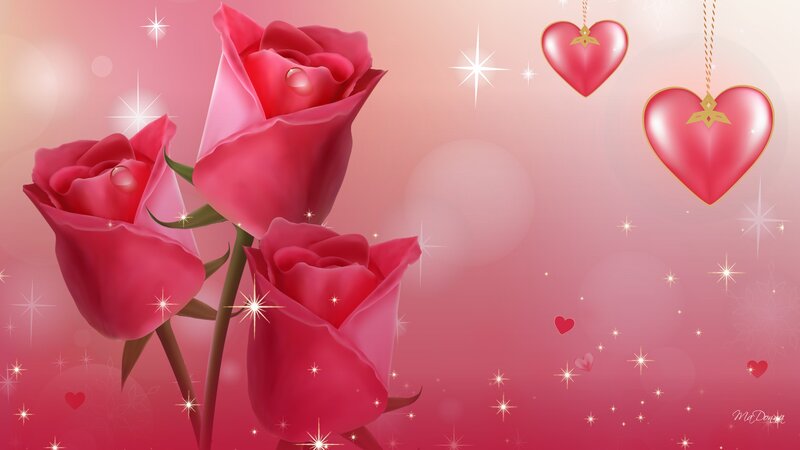 Three Pink Roses — Romantic, Digital Art
