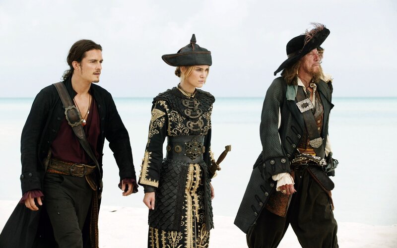 Three Pirates on Beach — Black, Dramatic