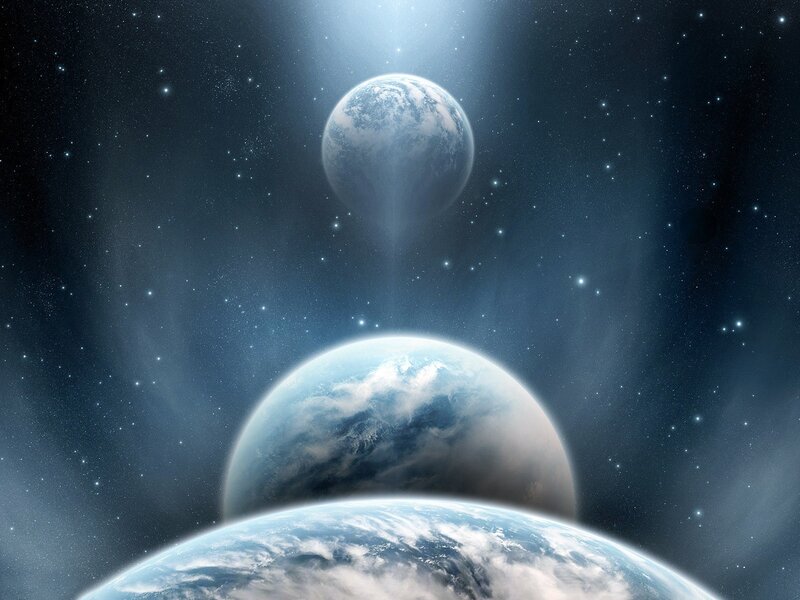 Three planets in space