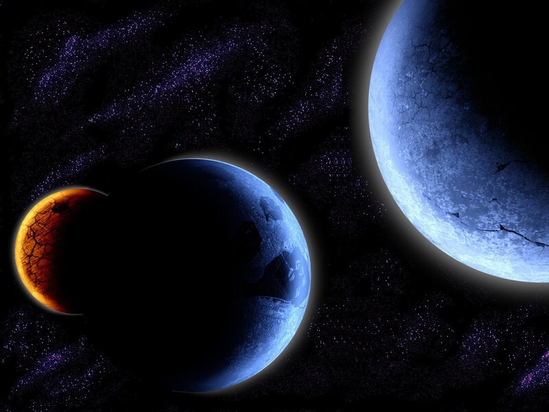Three Planets in Space — Blue, Dramatic, Night