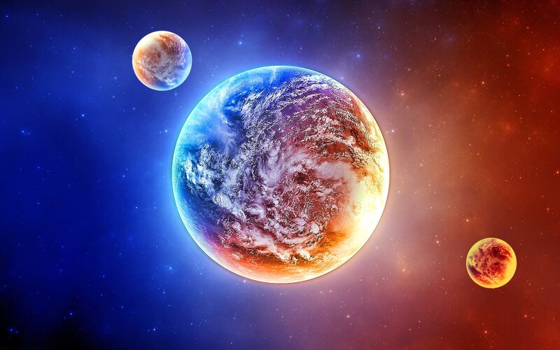 Three Planets in Space — Blue