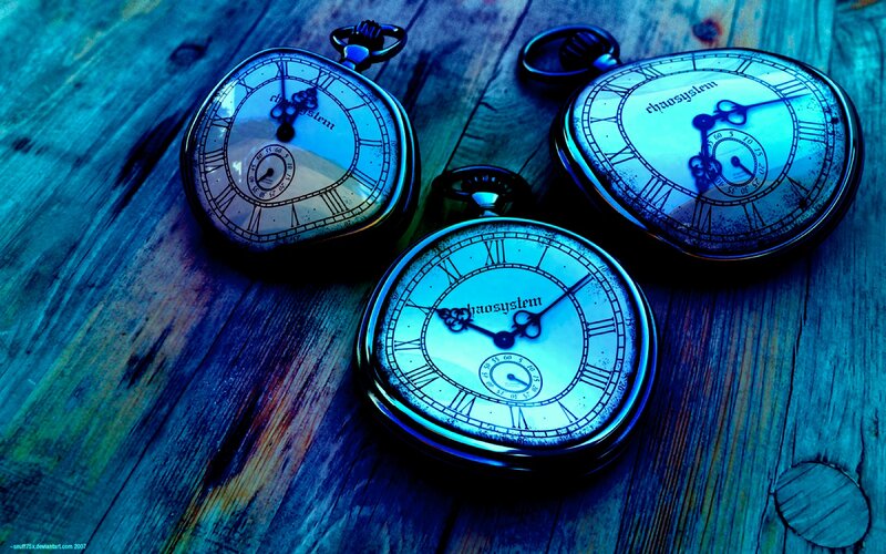 Three Pocket Watches — Blue, Dramatic, Digital Art