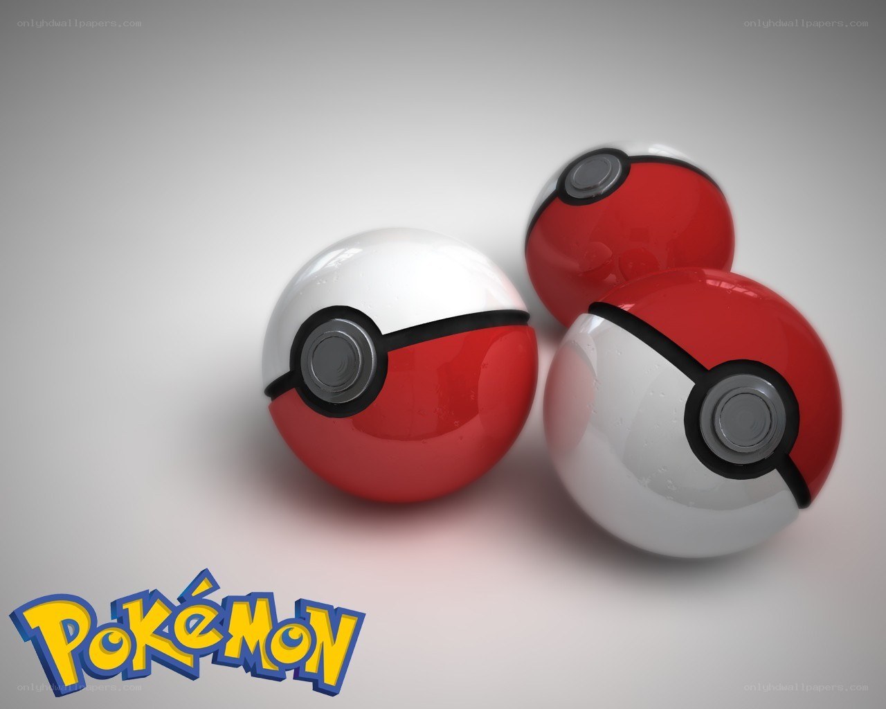 Three Poké Balls on gray background
