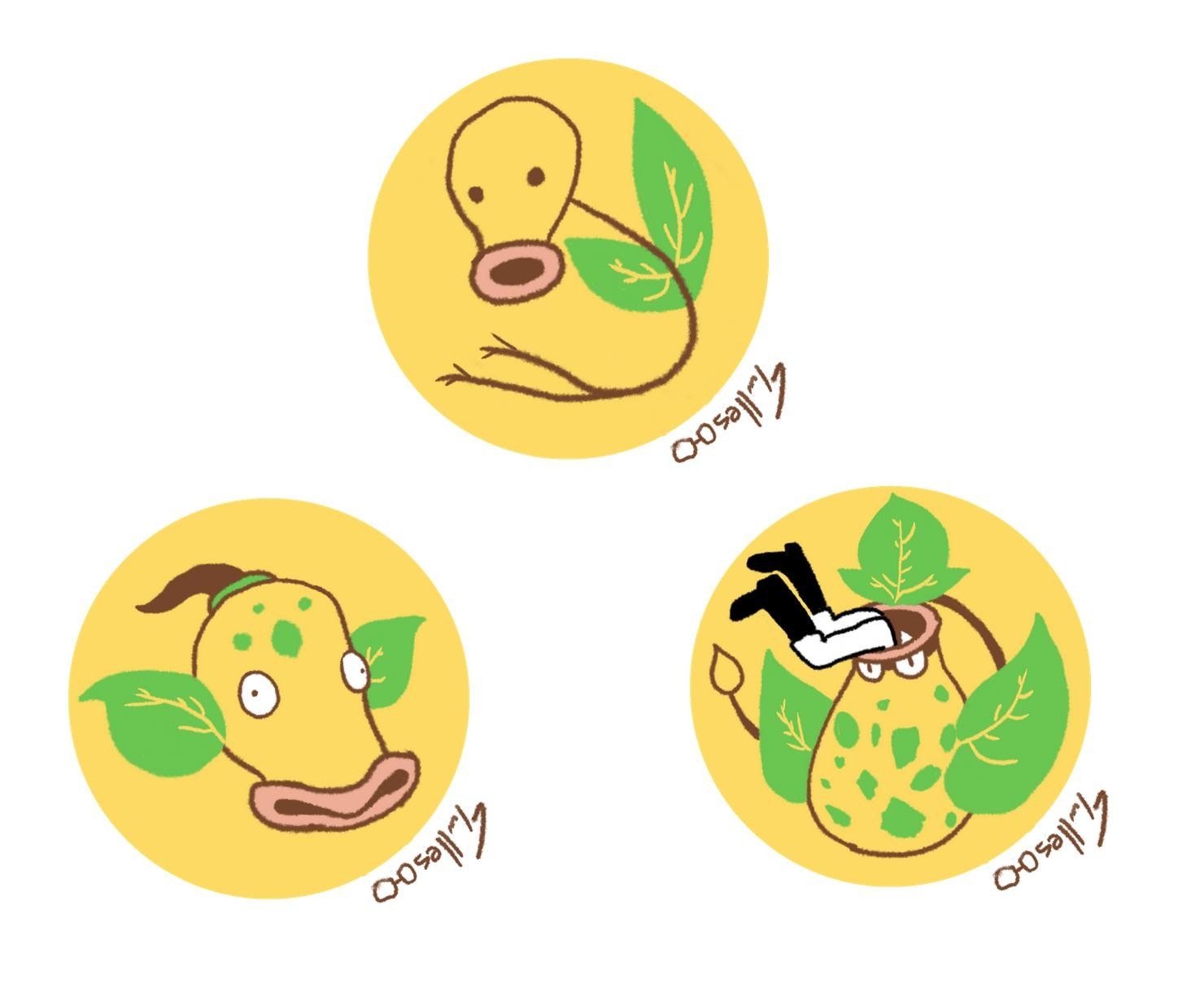 Three Pokémon character designs
