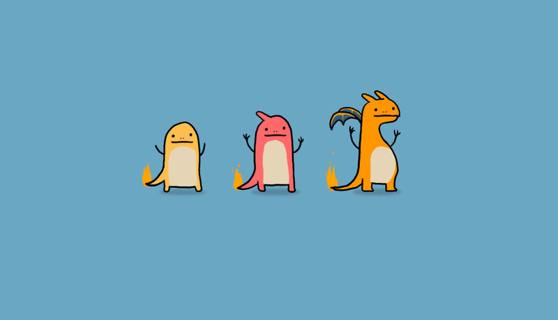 Three Pokémon Characters — Blue, Playful