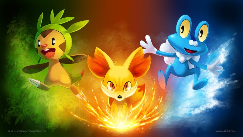 Three Pokémon Characters — Green, Dynamic, Digital Art