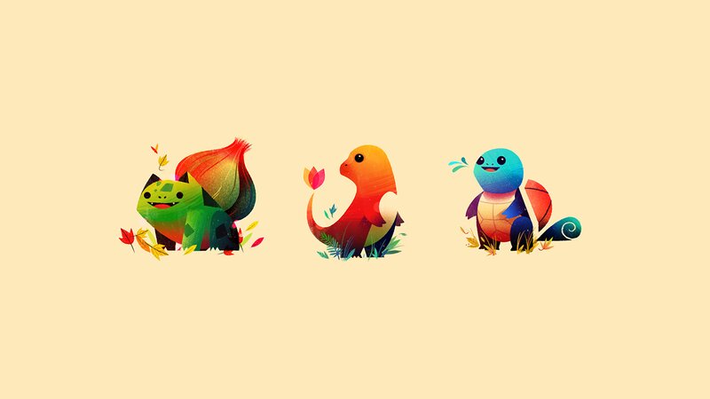 Three Pokémon Characters — Yellow, Playful