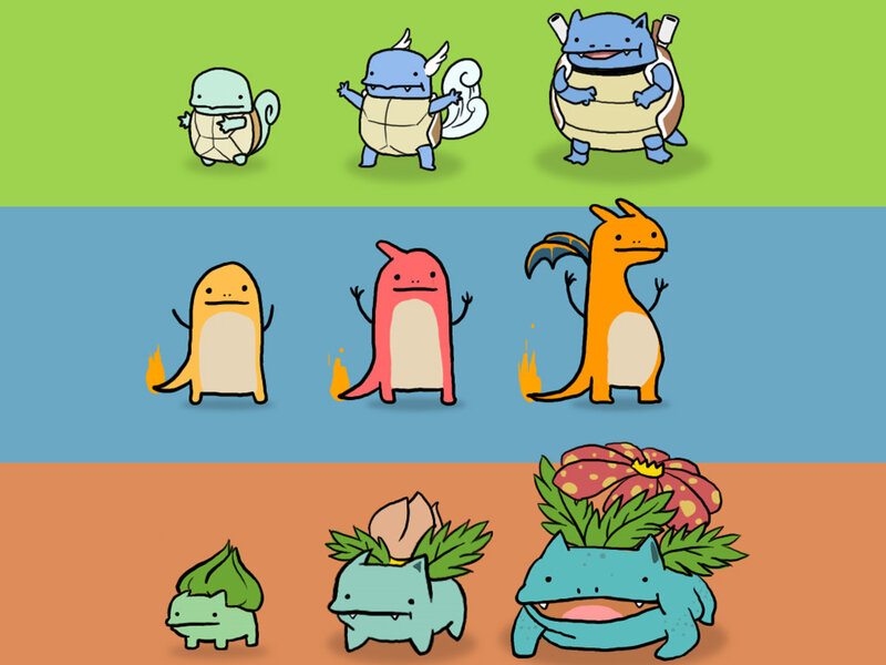 Three Pokémon Evolution Lines — Green