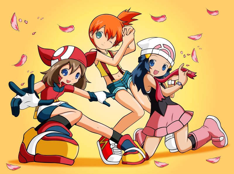 Three Pokémon girls in action