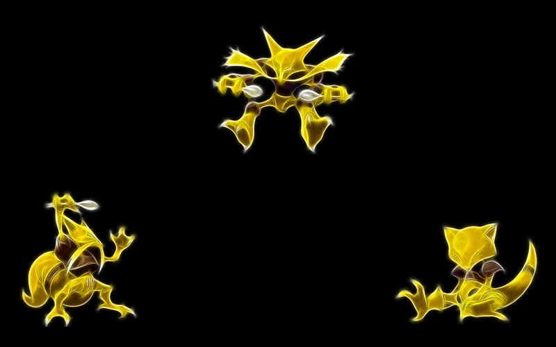 Three Pokémon in glowing yellow