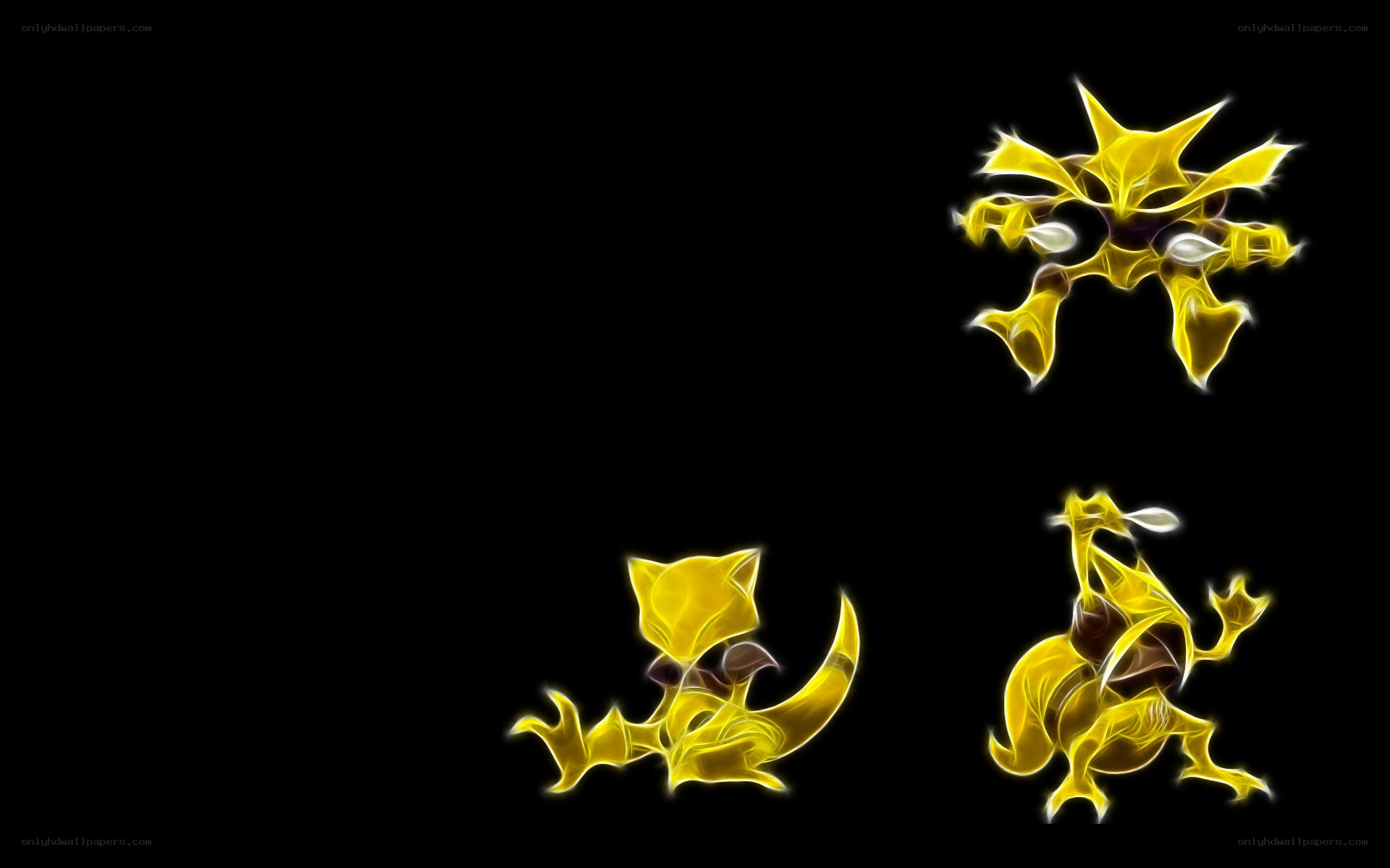 Three Pokémon in glowing yellow