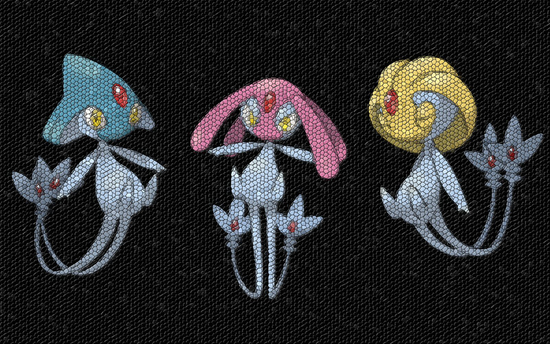 Three Pokémon in mosaic style