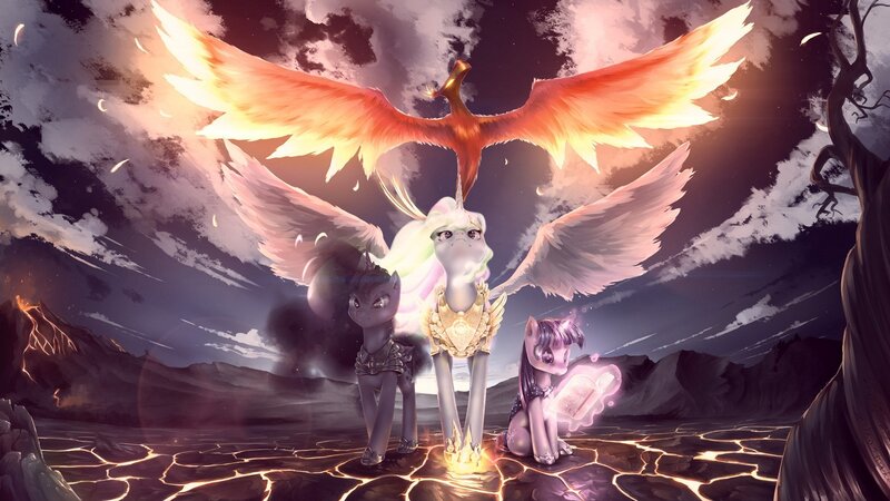 Three Ponies with a Phoenix — Purple