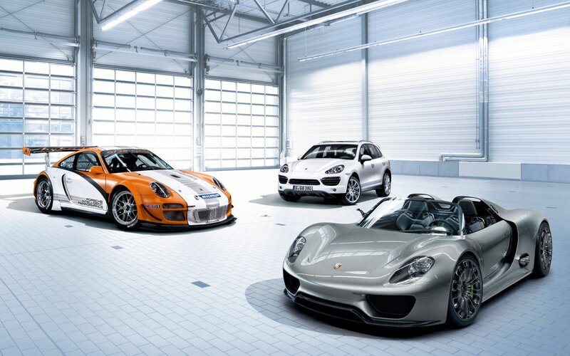Three Porsche Cars — White