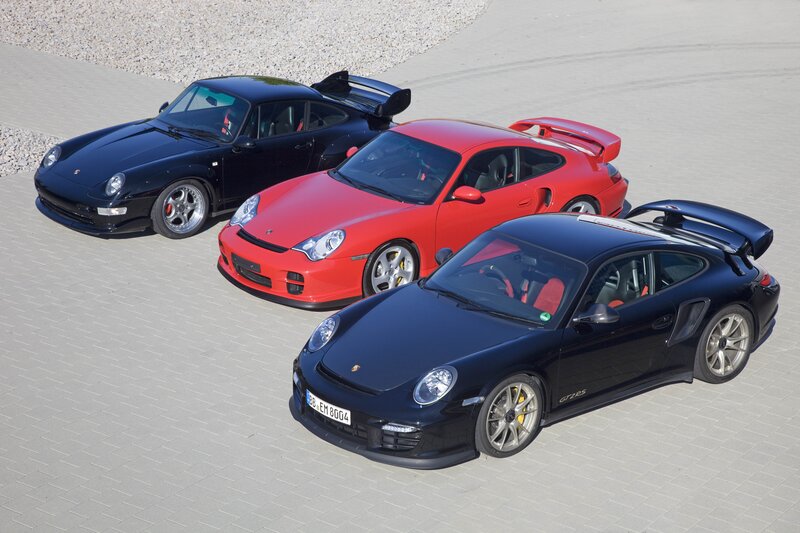 Three Porsche GT2 RS cars