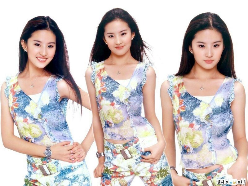 three poses of a woman in floral outfit