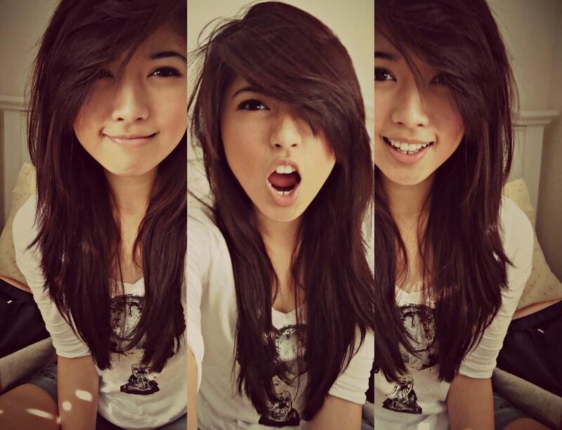 three poses of a young woman