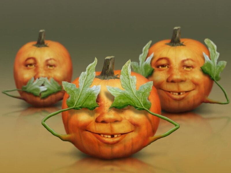 Three Pumpkin Faces — Orange
