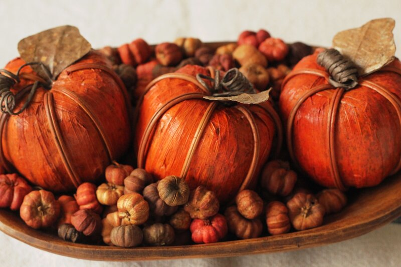 Three Pumpkins in Bowl