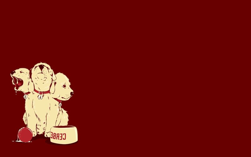 three puppies on red background