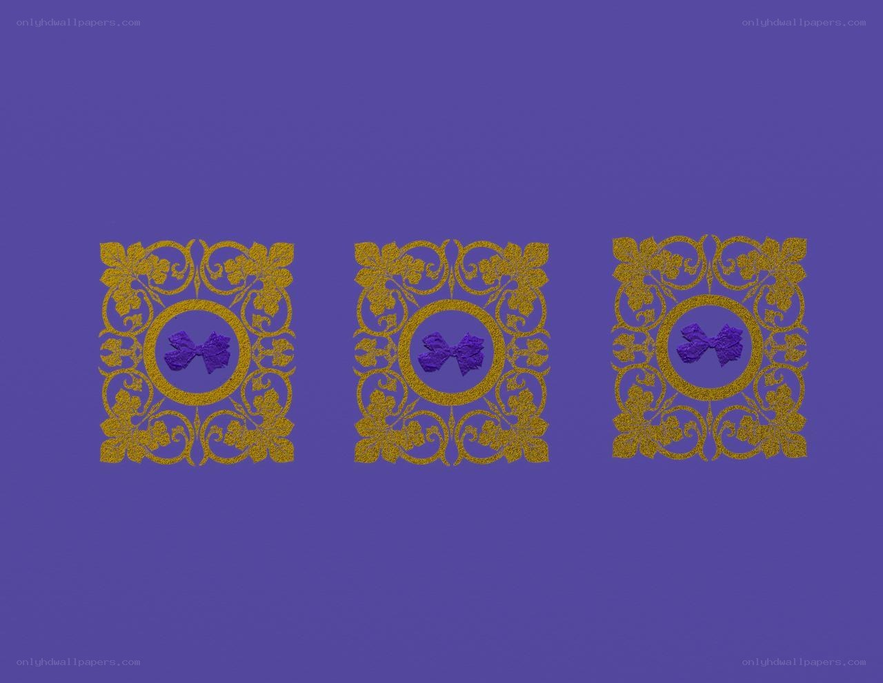 three purple bows in gold frames