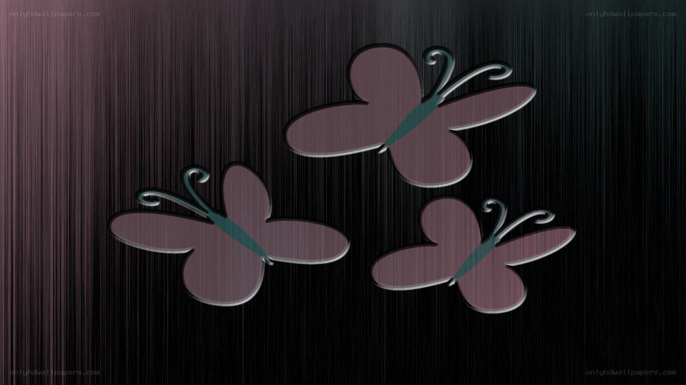 three purple butterflies on dark background