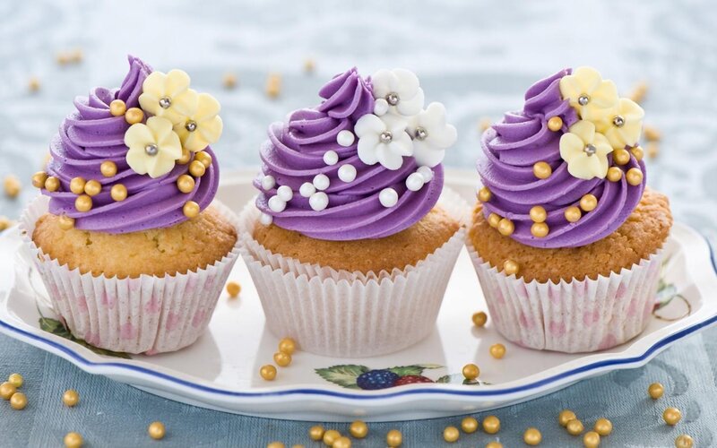 Three Purple Cupcakes — Festive, Photograph