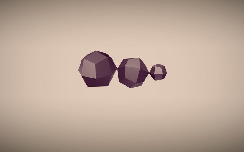 three purple geometric shapes