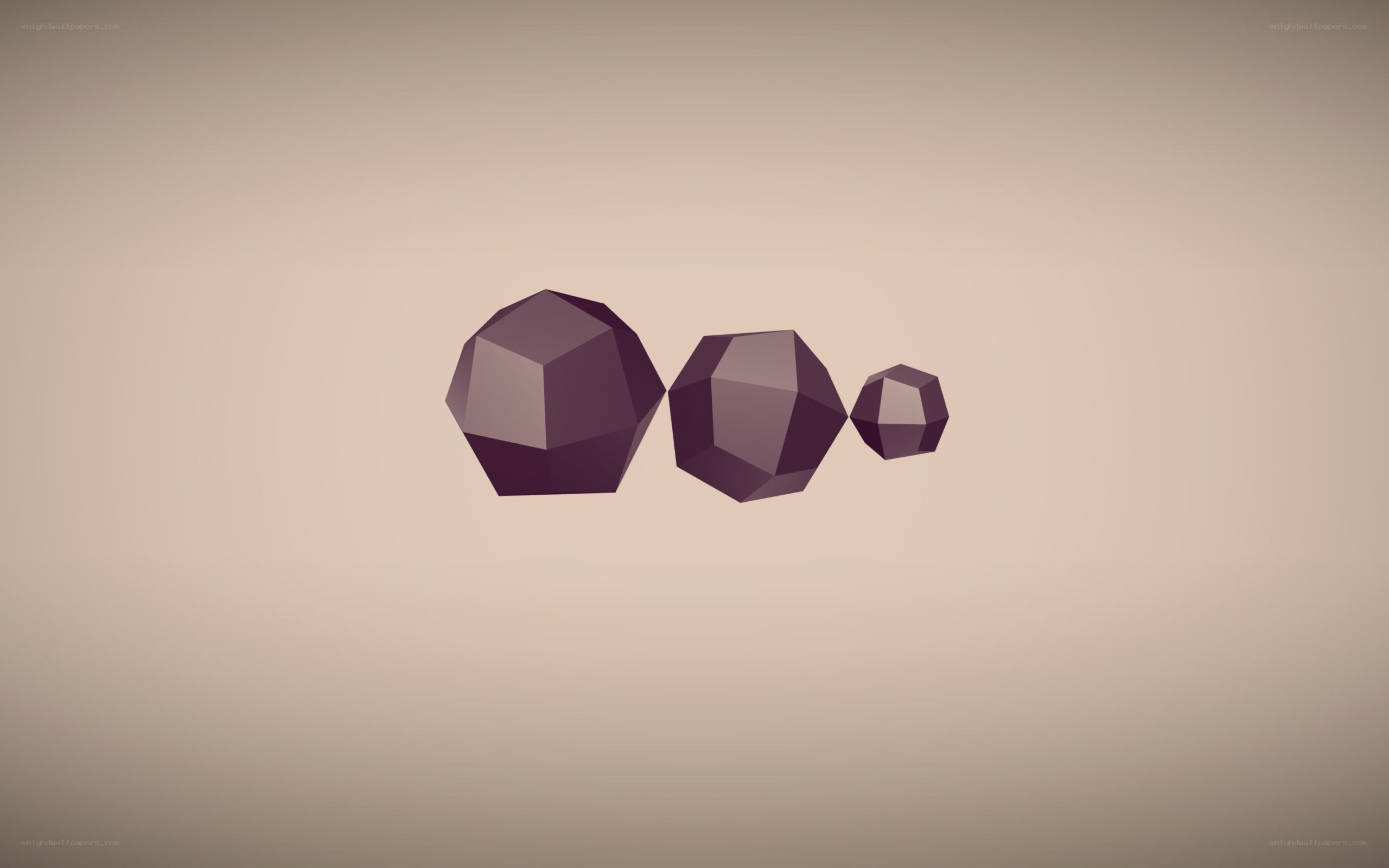 three purple geometric shapes