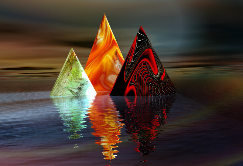 Three Pyramids in Water — Red