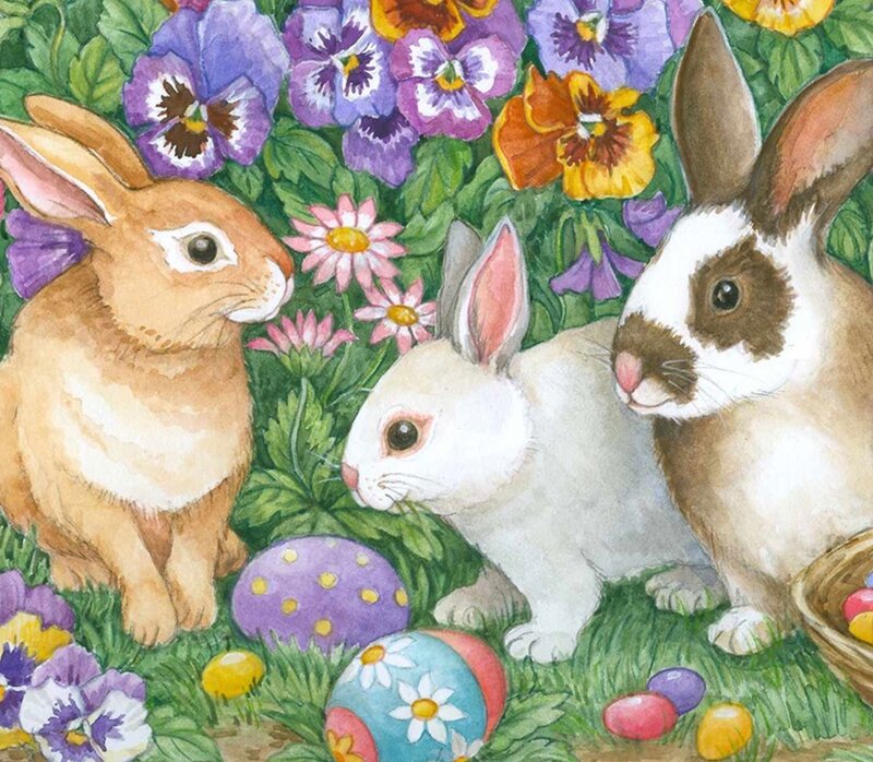 Three Rabbits in Flowers