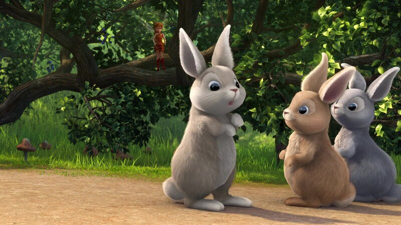 Three Rabbits in Forest — Green, Peaceful, Afternoon
