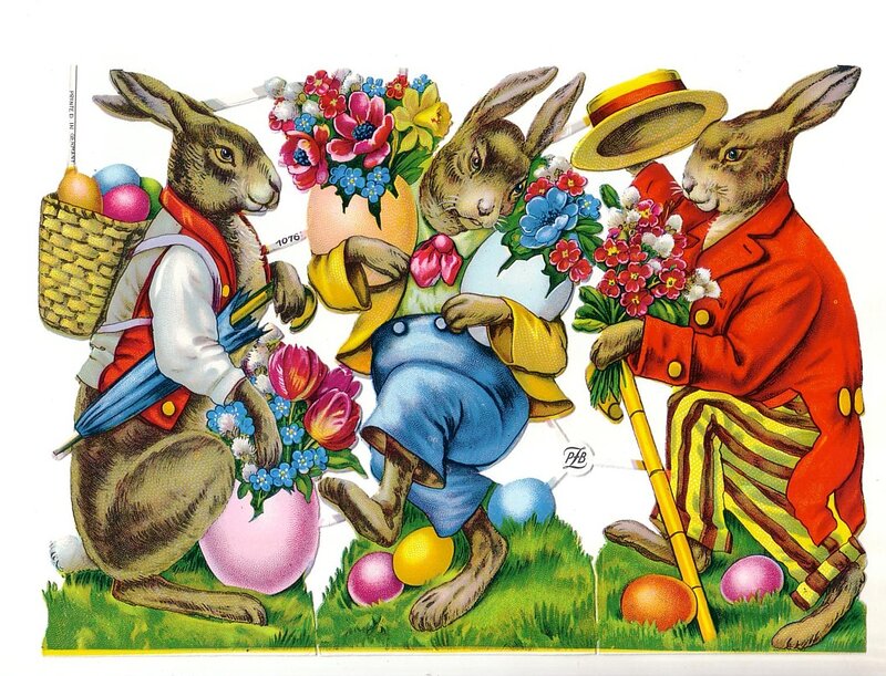 Three Rabbits with Flowers