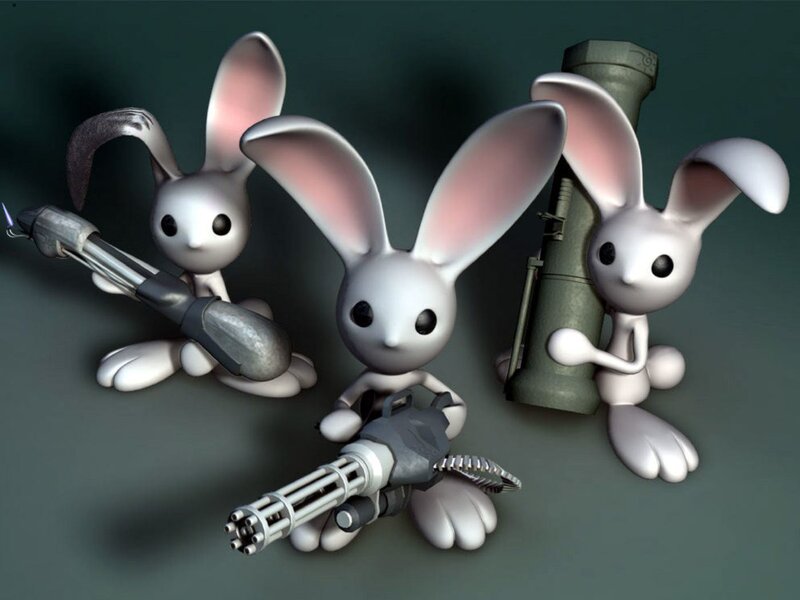 Three Rabbits with Weapons