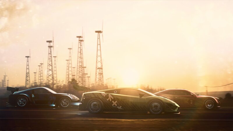 Three Race Cars on Track — Gold
