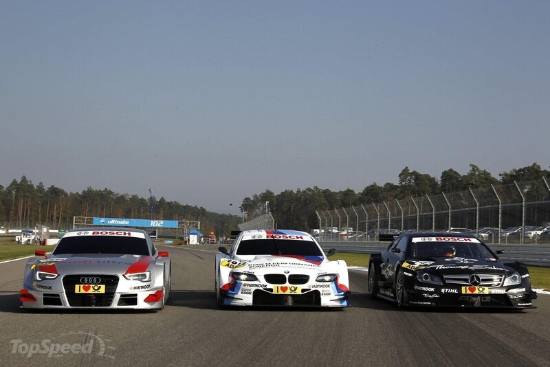 Three Race Cars on Track — Gray