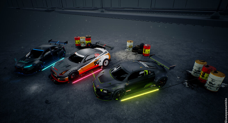 Three Racing Cars — Black, Dark