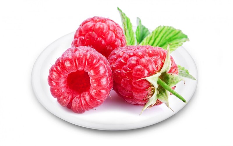 Three Raspberries on Plate