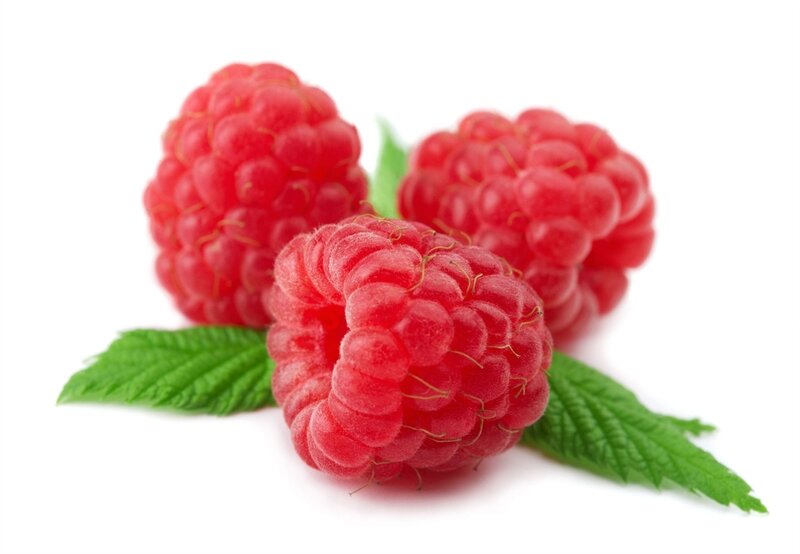 Three Raspberries with Leaves