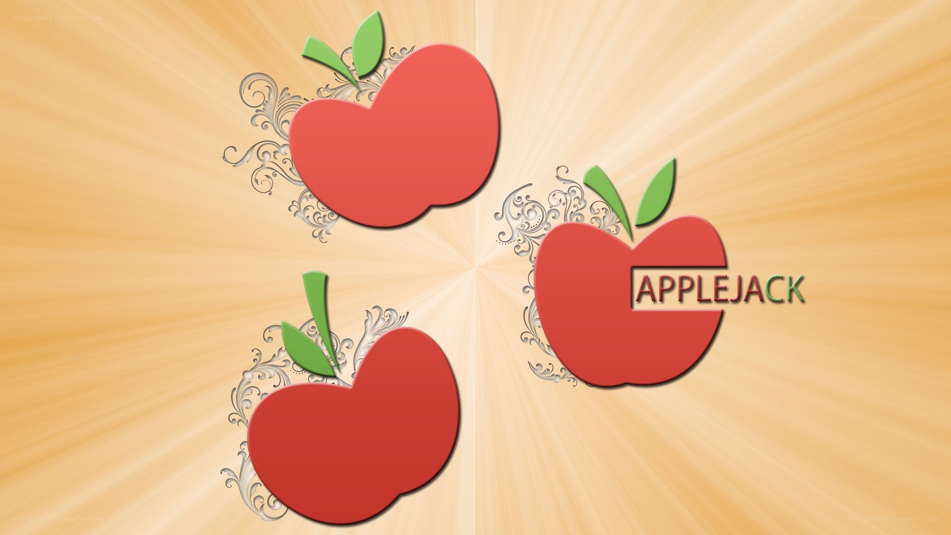 three red apples with decorative swirls