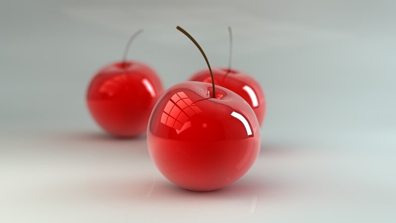 Three Red Cherries — Neutral, 3d Render, Stem