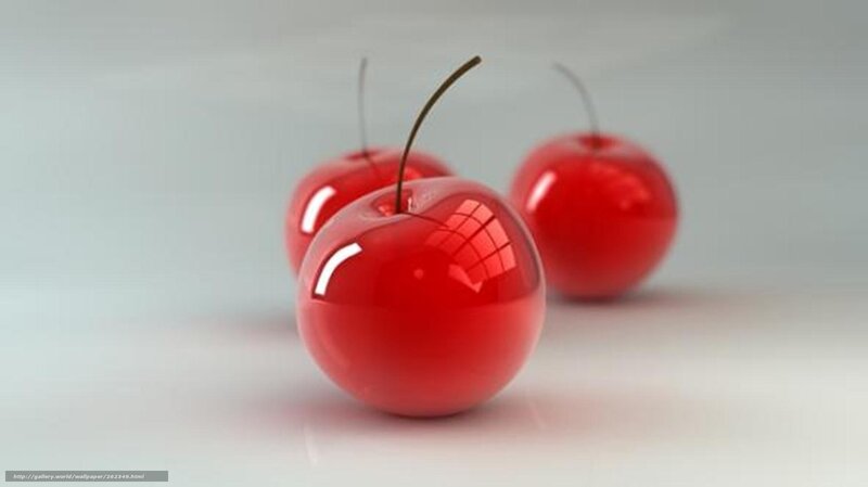 Three Red Cherries — Neutral, 3d Render
