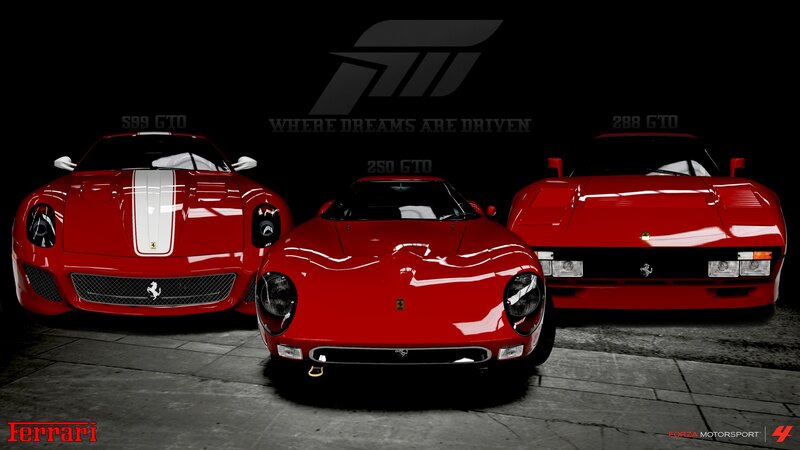 Three Red Ferrari Cars — Dramatic