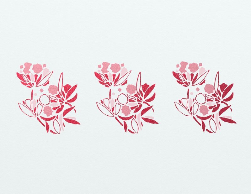three red floral patterns